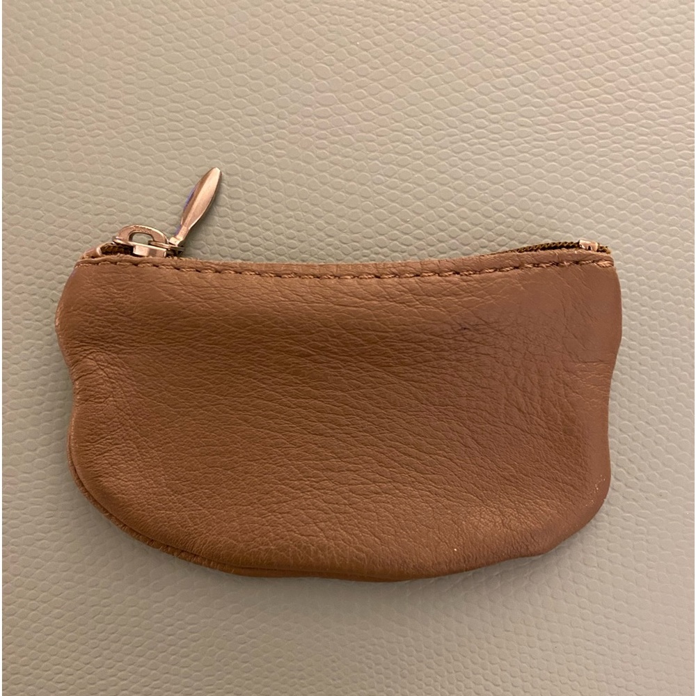 Vintage Tan Leather Coin Change Zippered Purse